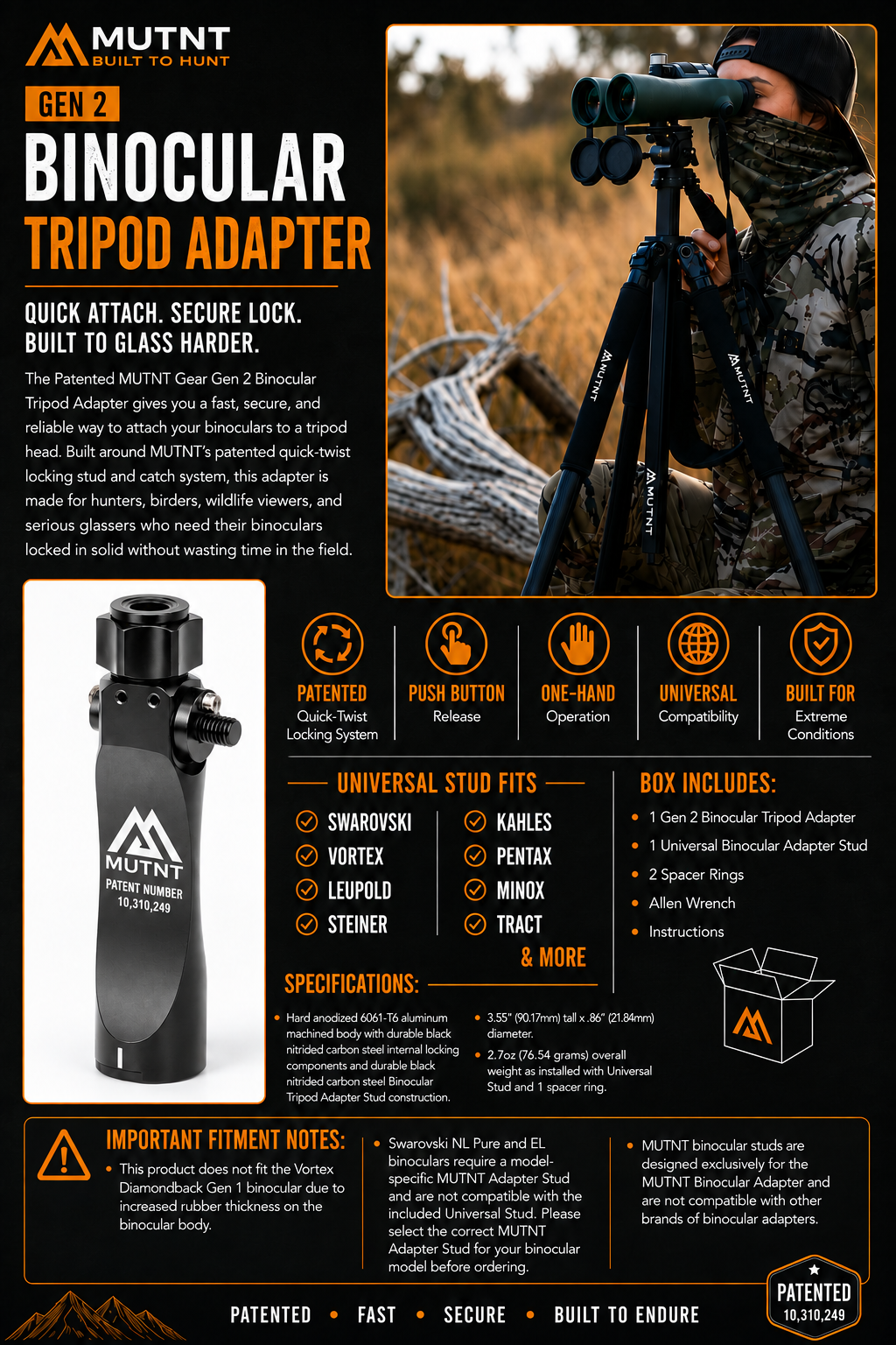 NEW Gen 2 Binocular Tripod Adapter Kit